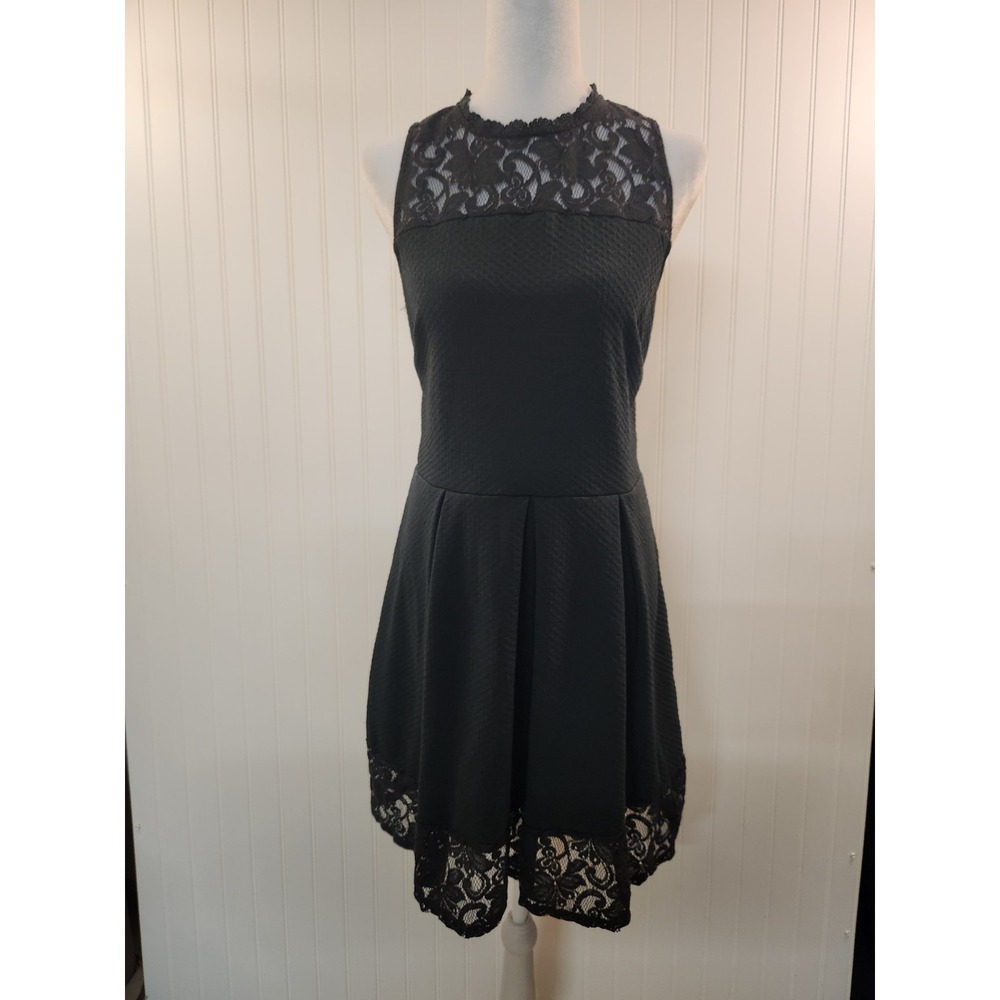 Rewind Women's Dark Green Lace Collar & Hem Dress Size L Sleeveless Whimsical